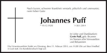 Traueranzeige von Johannes Puff von Pegnitz-Zeitung